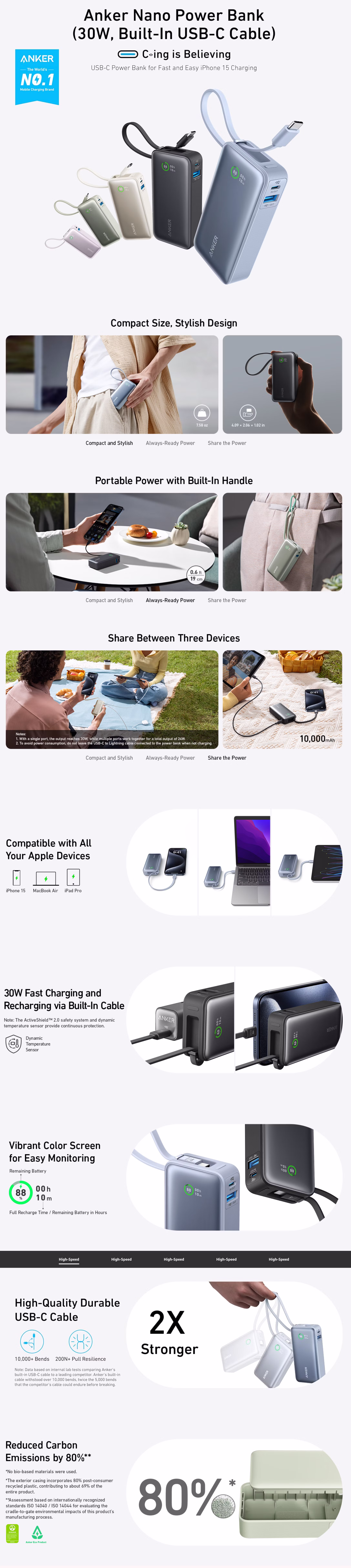 Anker Nano 30W 10000mAh Power Bank A1259 Infographic