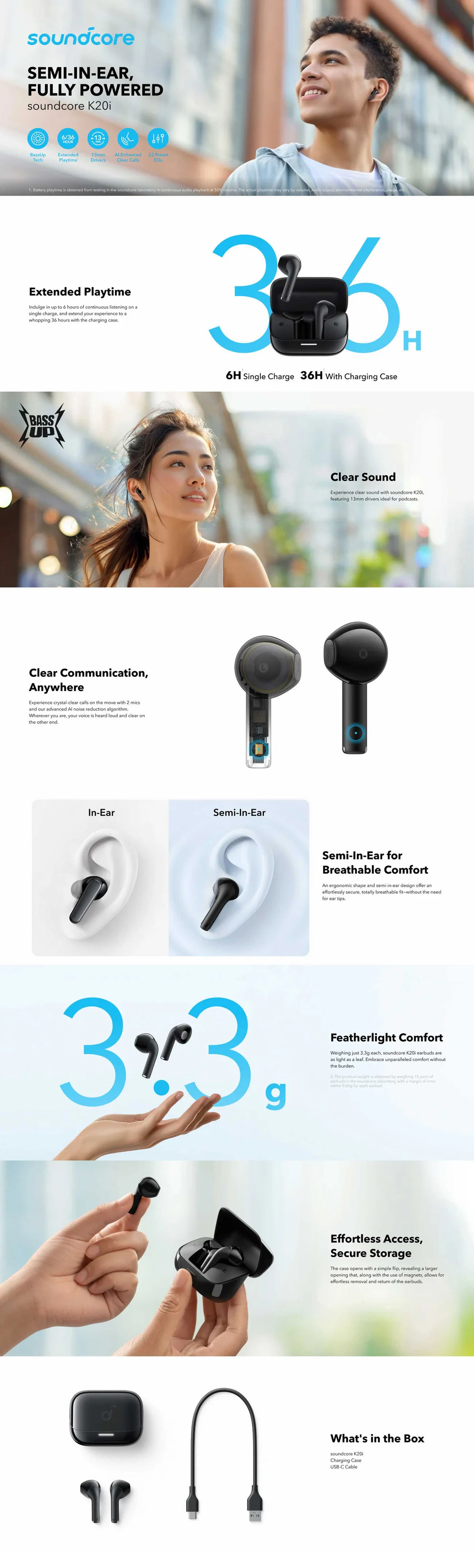 Anker Soundcore K20i Semi-in-Ear Earbuds Infographic TechPedia