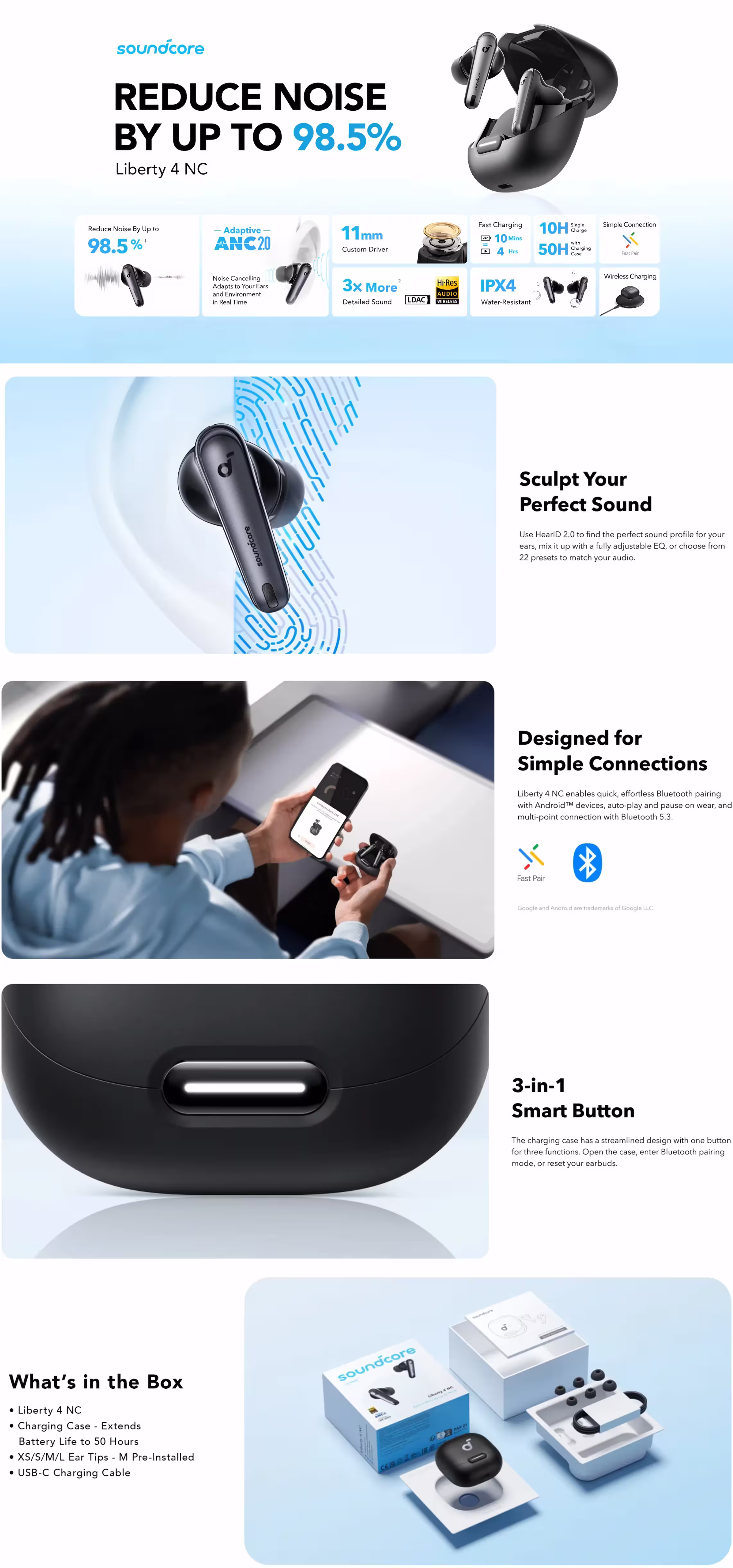 Anker Soundcore Liberty 4 NC Earbuds Infographic