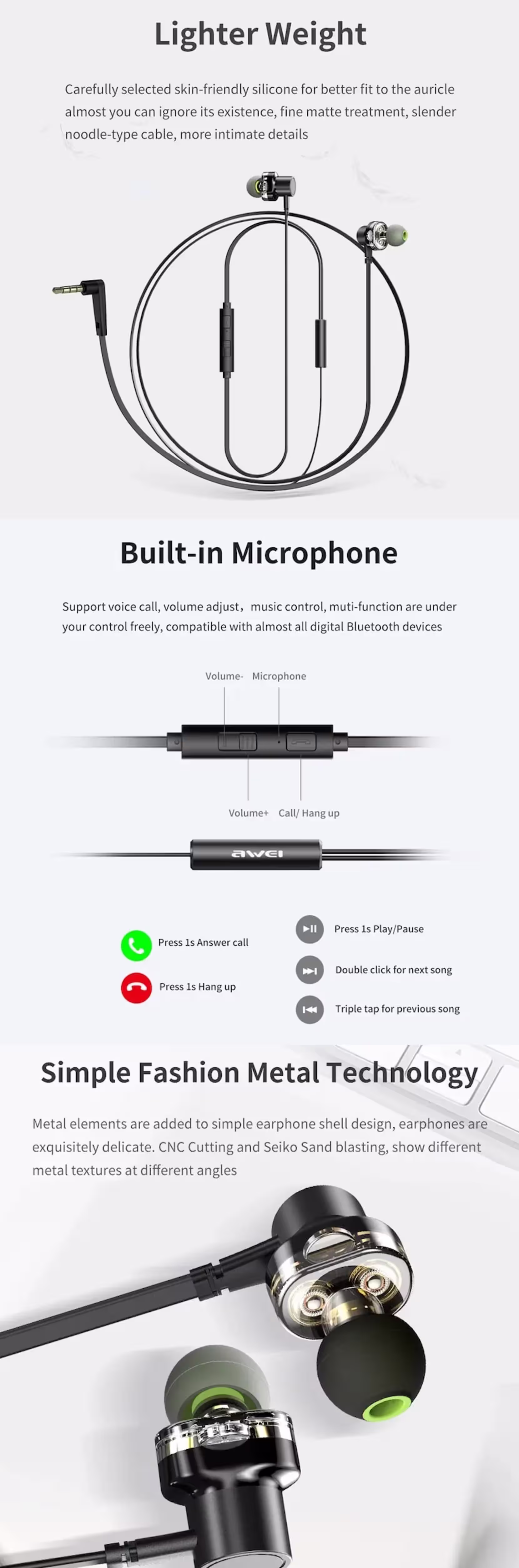 Awei Z1 wired earphones Infographic