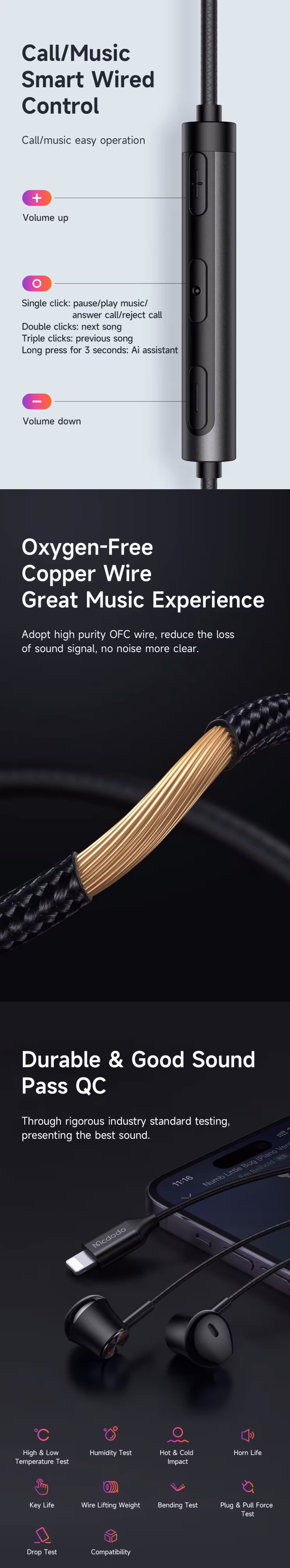 Mcdodo HP-408 iPhone Lightning Earphones Infographic2