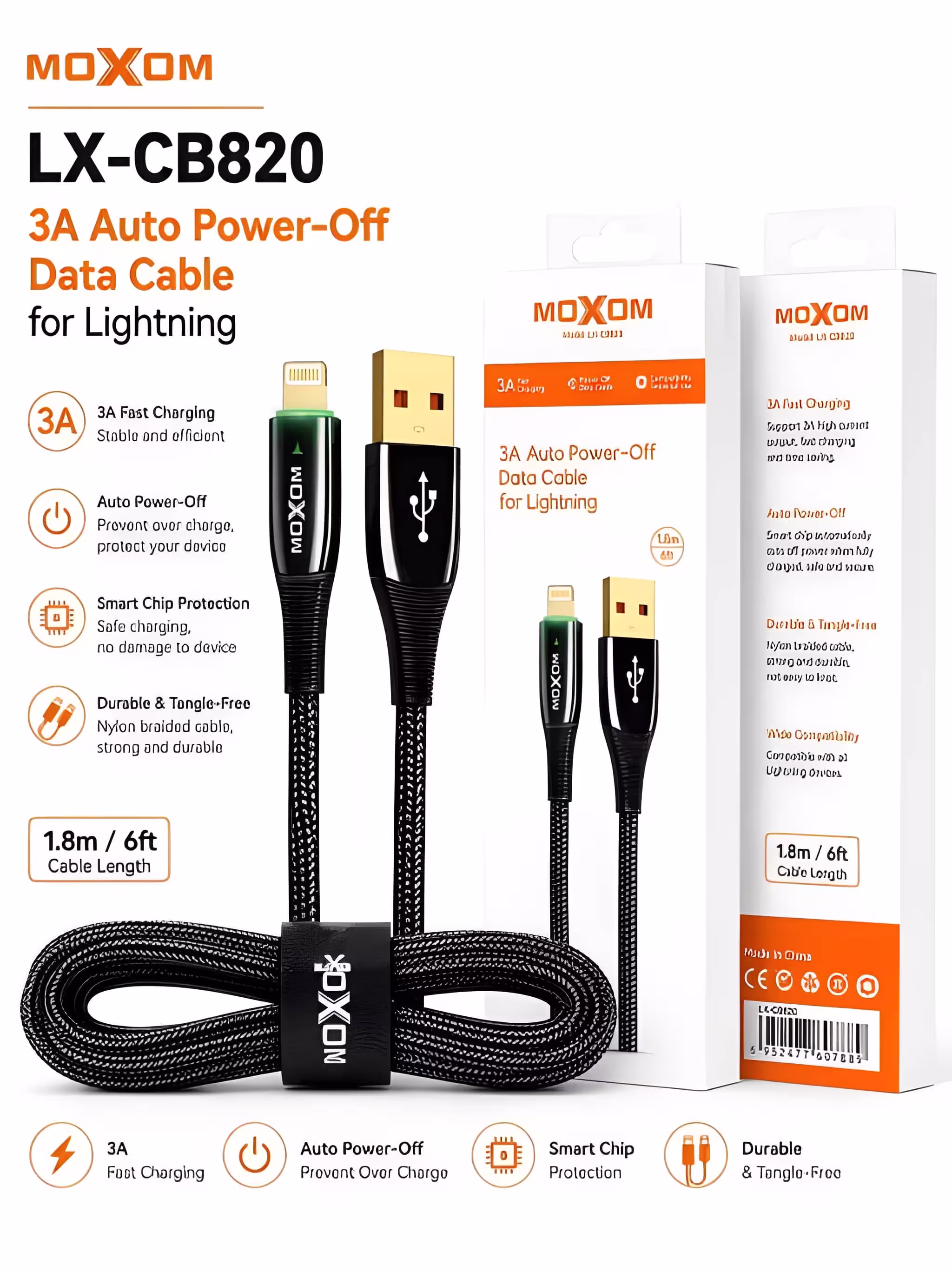 Moxom LX-CB820 USB to Lightning Cable Infographic