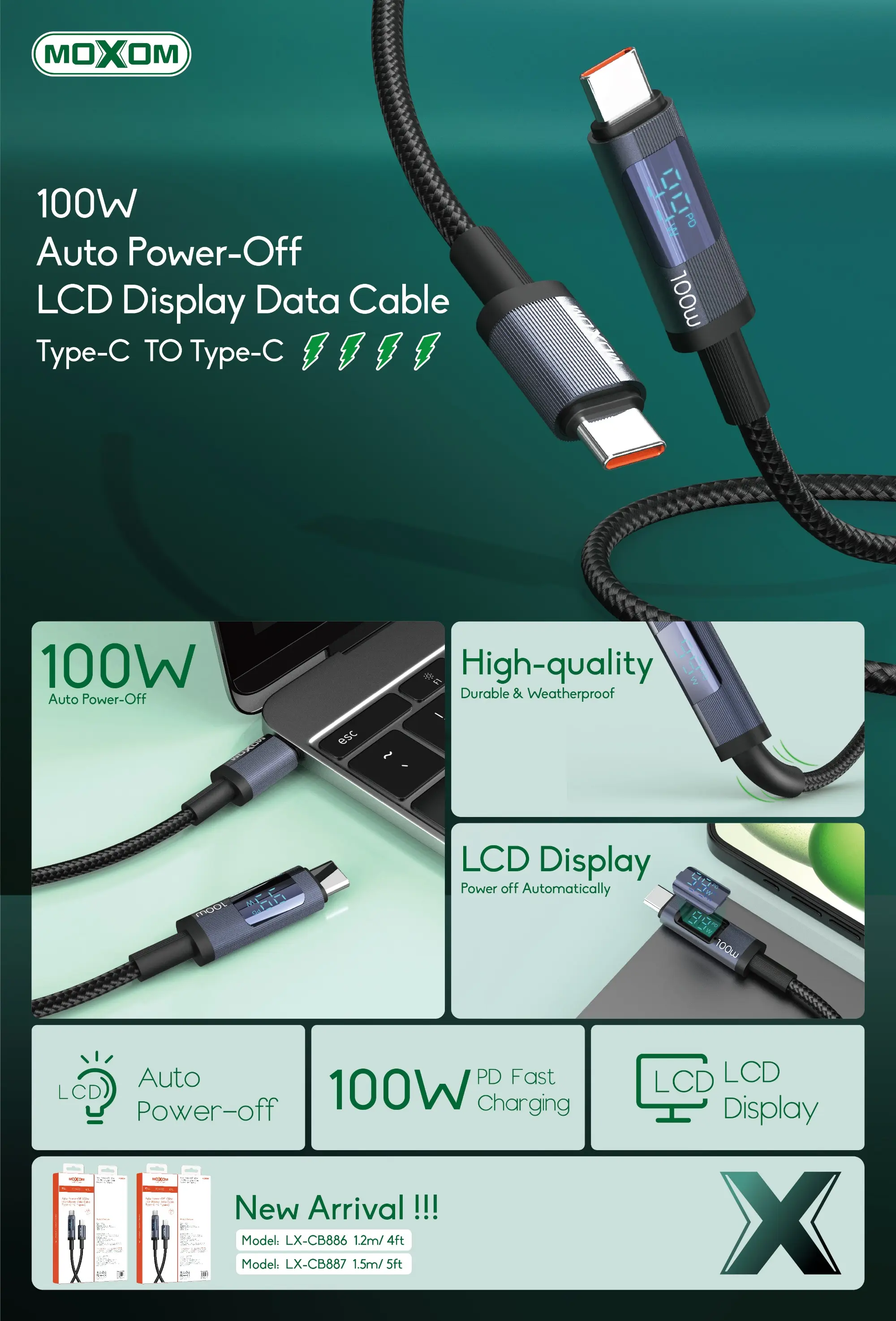 Moxom LX-CB886 100W Type-C to Type-C Fast Charging Cable Infographic