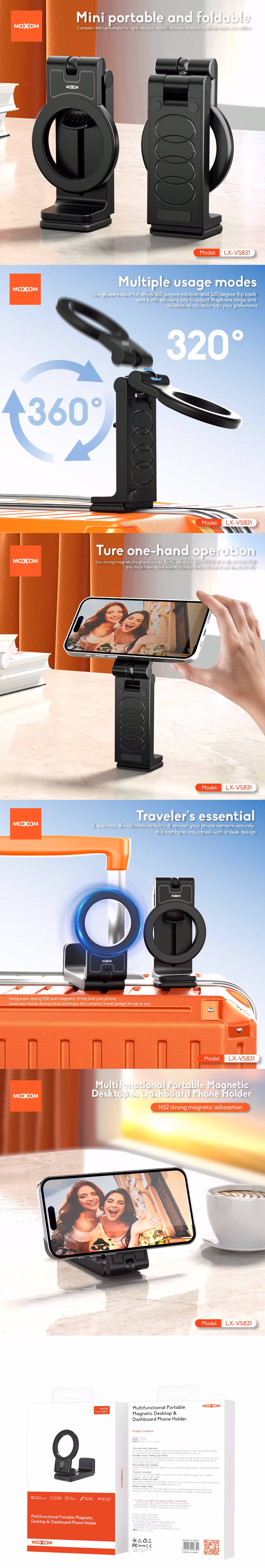 Moxom LX-VS831 Foldable Magnetic Phone Holder Infographic TechPedia