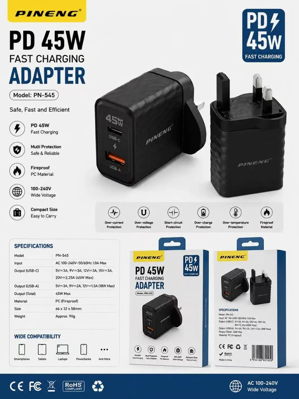 Pineng PN-545 PD 45W Fast Charger TechPedia