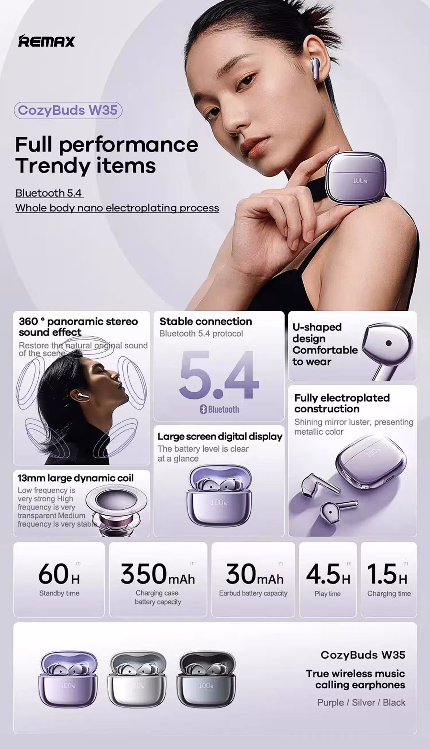 Remax Cozybuds W35 Earbuds Infographic TechPedia