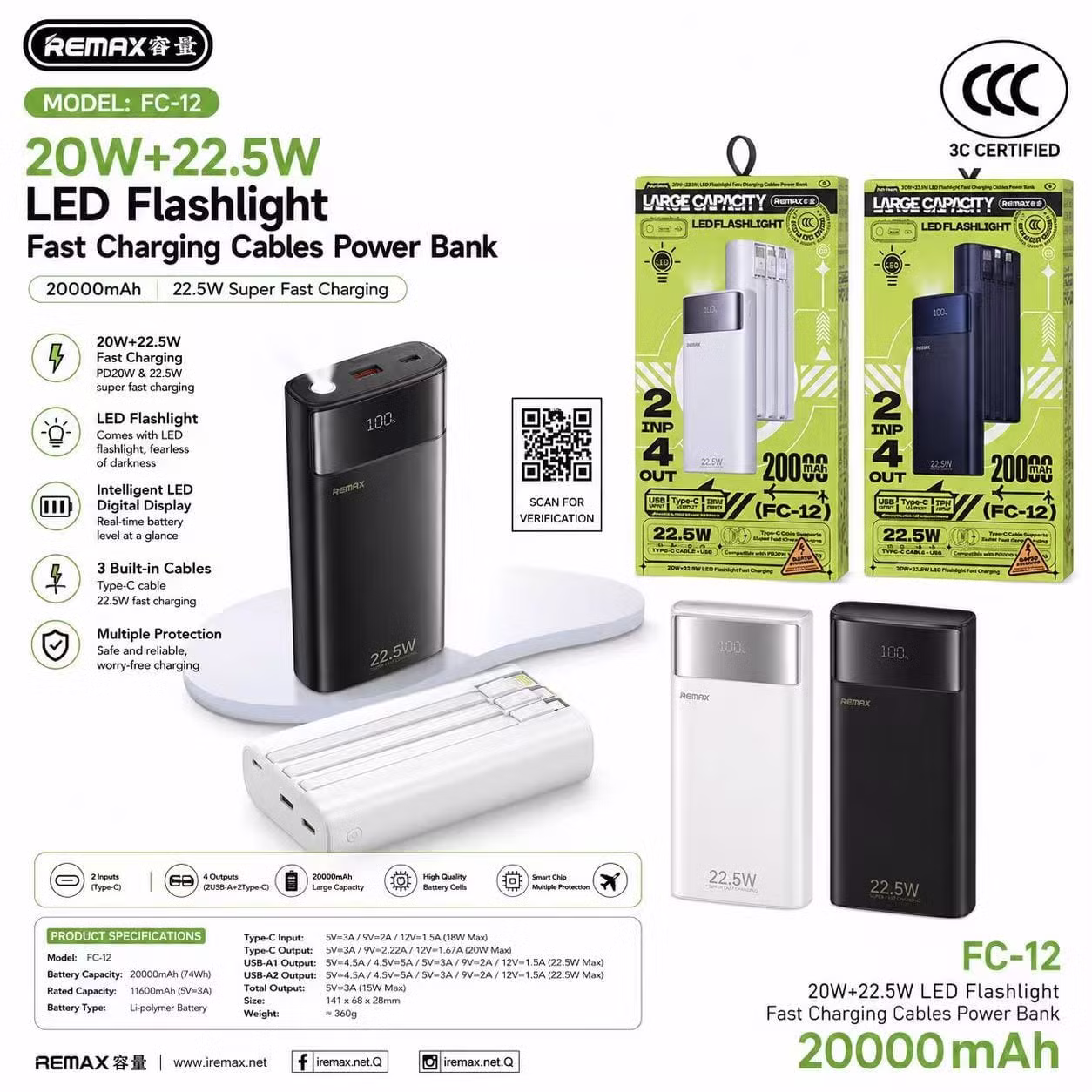 Remax FC-12 20000mAh Power Bank Infographic TechPedia