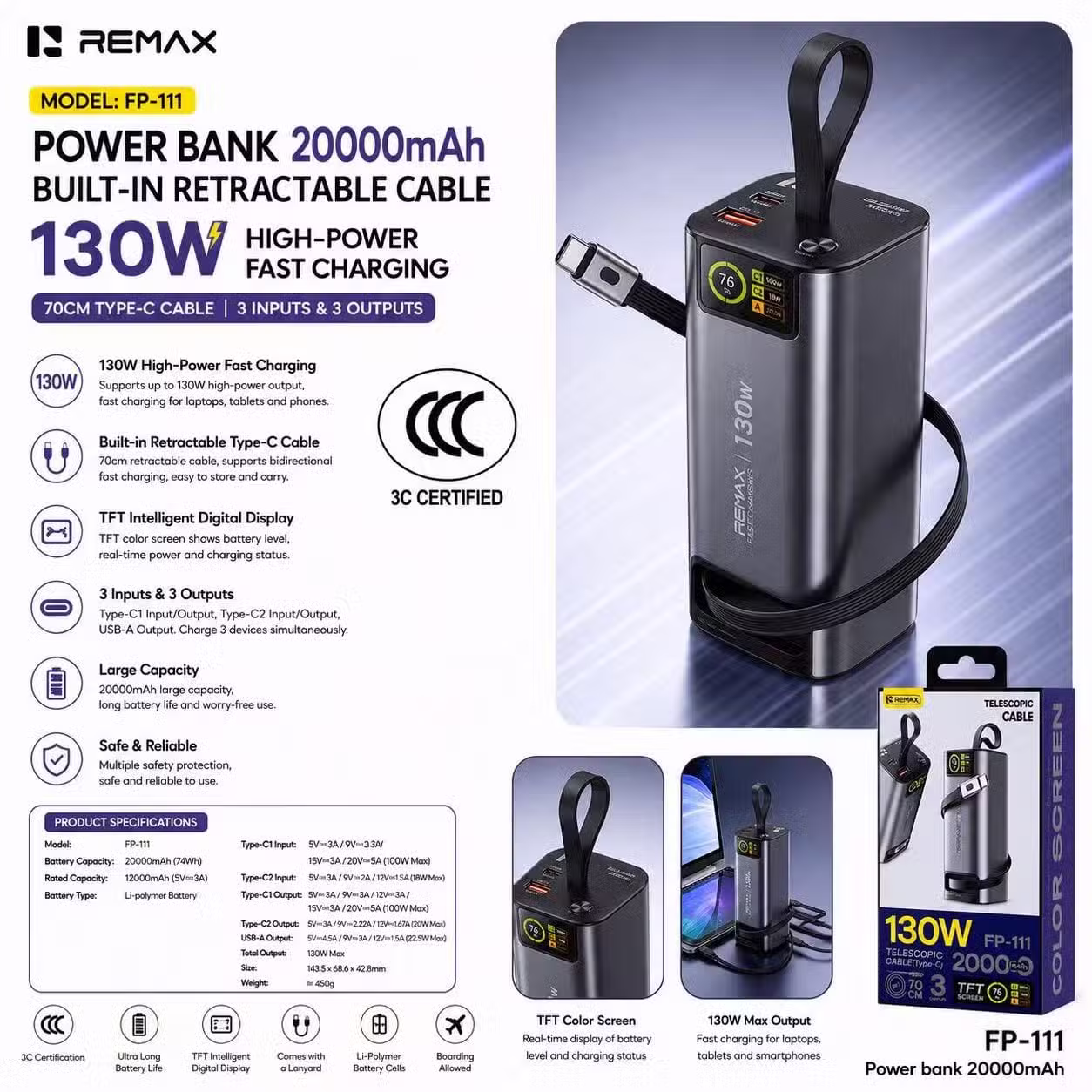Remax FP-111 20000mAh Powerbank infographic
