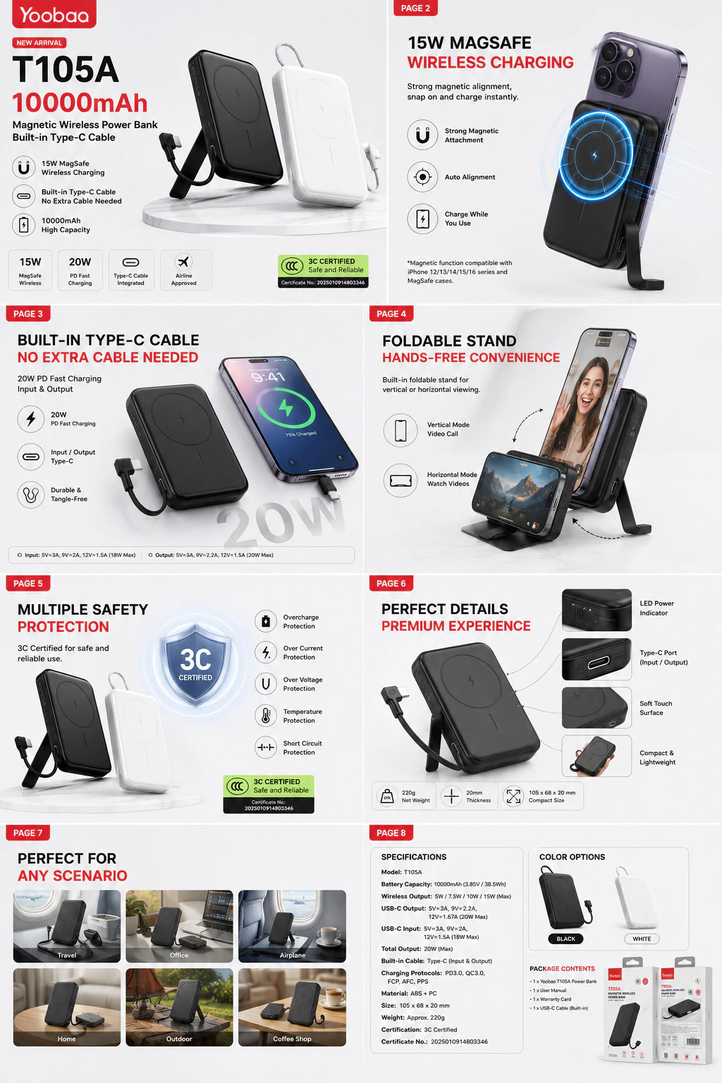 Yoobao T105A 10000mAh PD20W & 15W Wireless Charging Power Bank Infographic