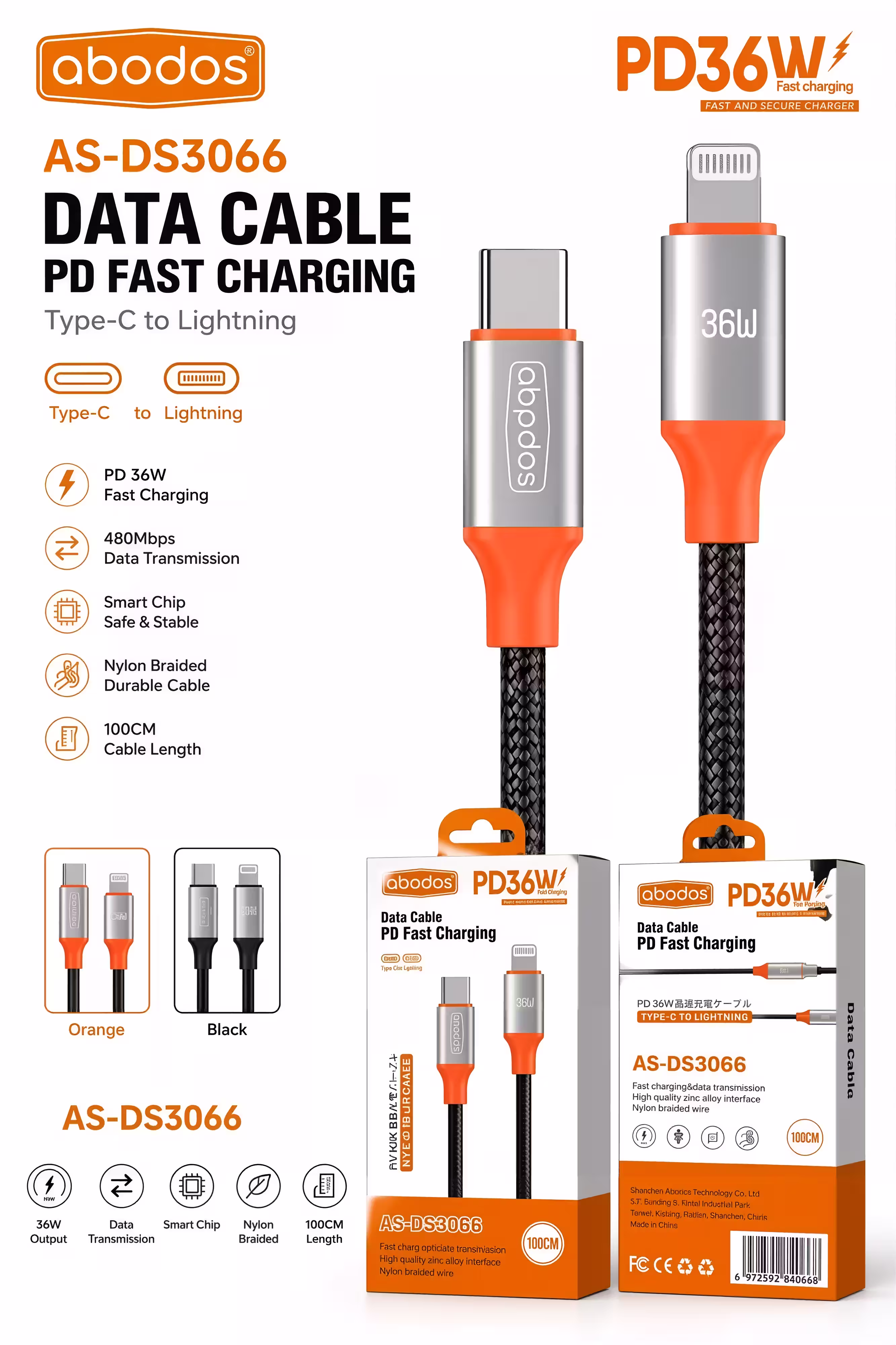 Abodos AS-DS3066 Apple Lightning Charging Cable Infographic