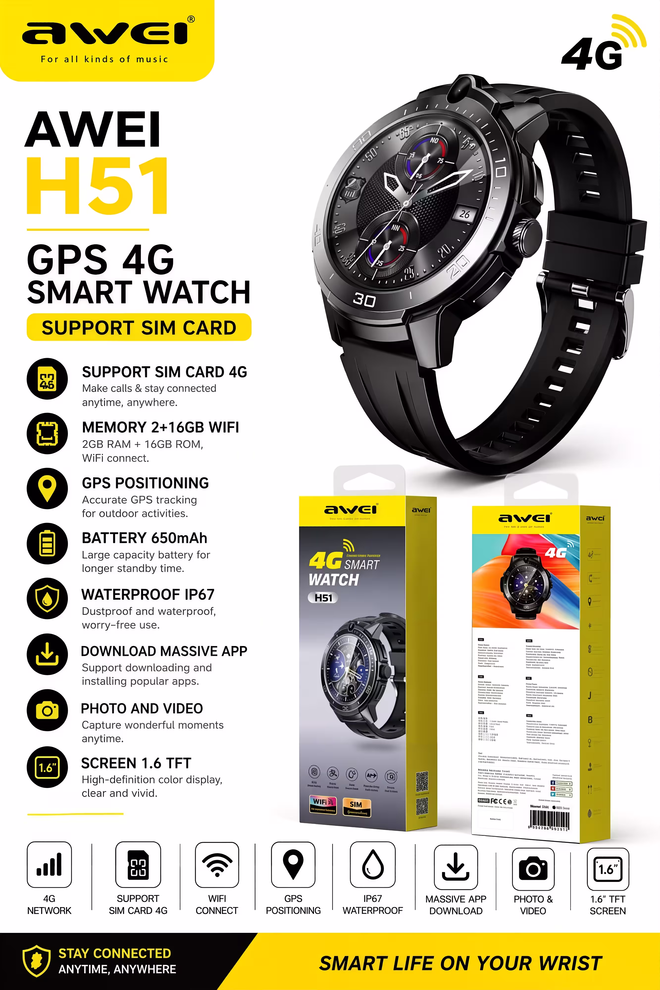 Awei H51 Smart Watch Infographic