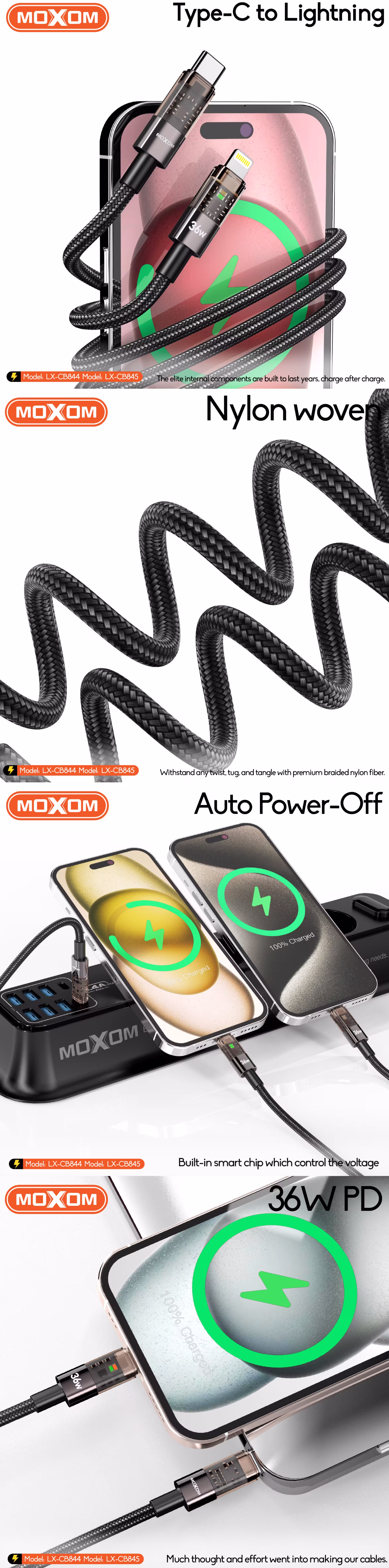 Moxom LX-CB845 Apple Lightning Charging Cable Infographic