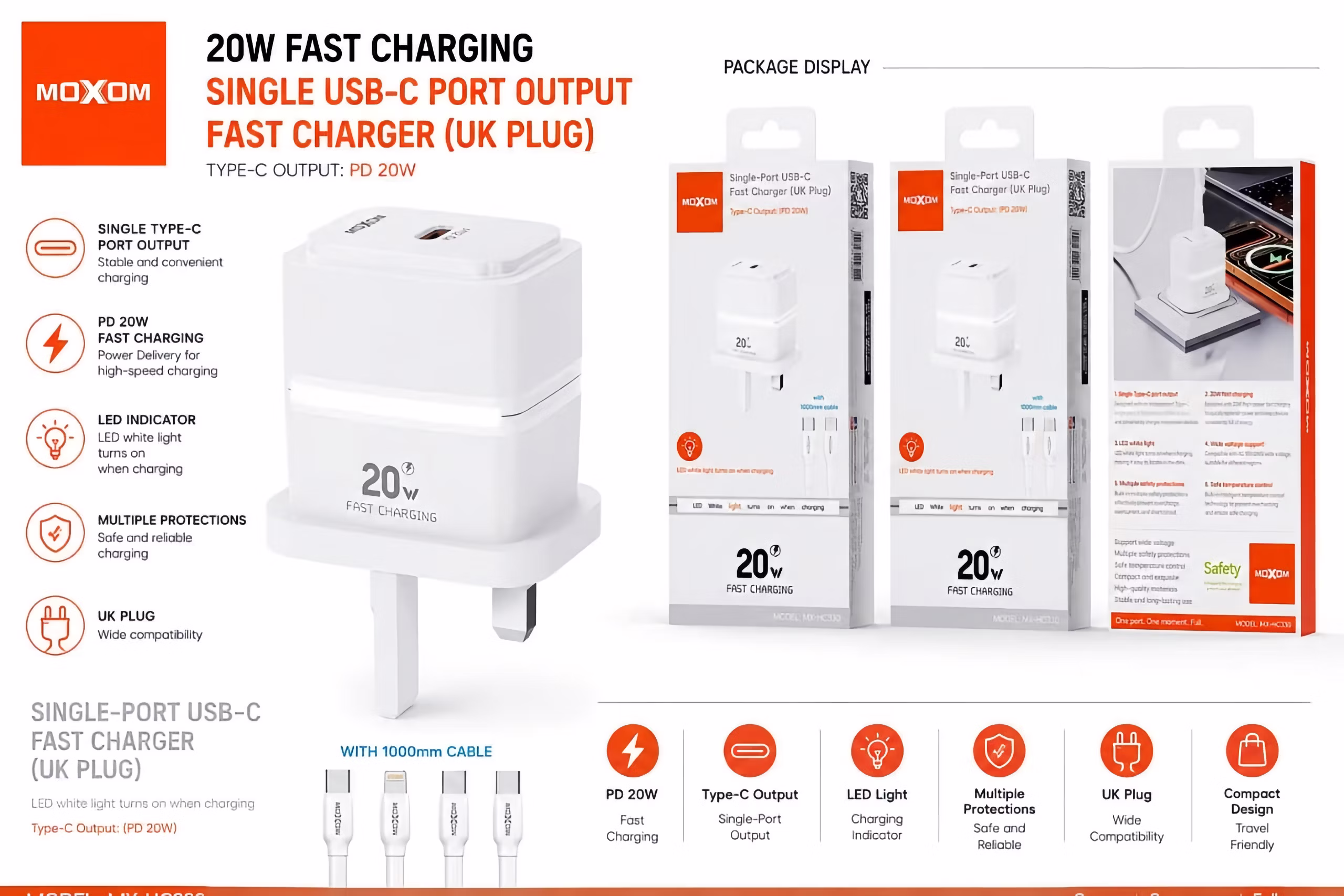 Moxom MX-HC330 20W USB-C Fast Charger Infographic
