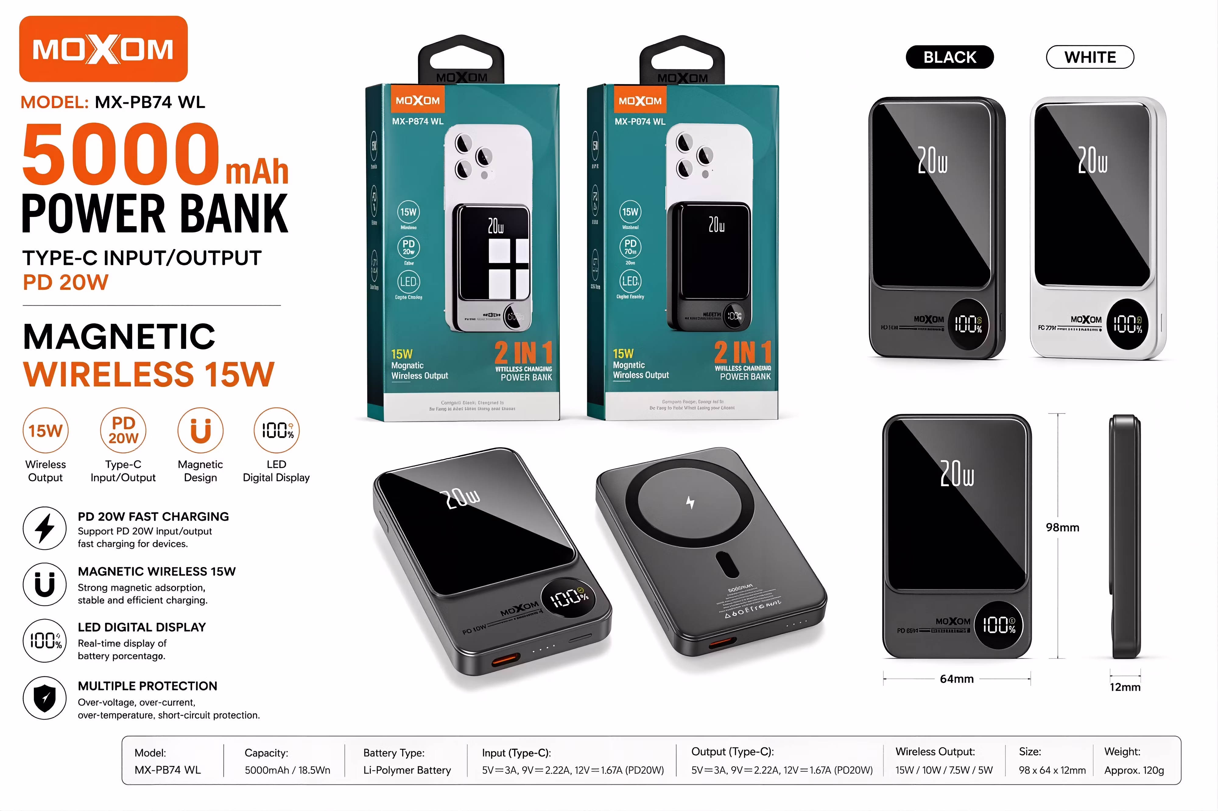 Moxom MX-PB74 5000mAh Magnetic Wireless Power Bank Infographic