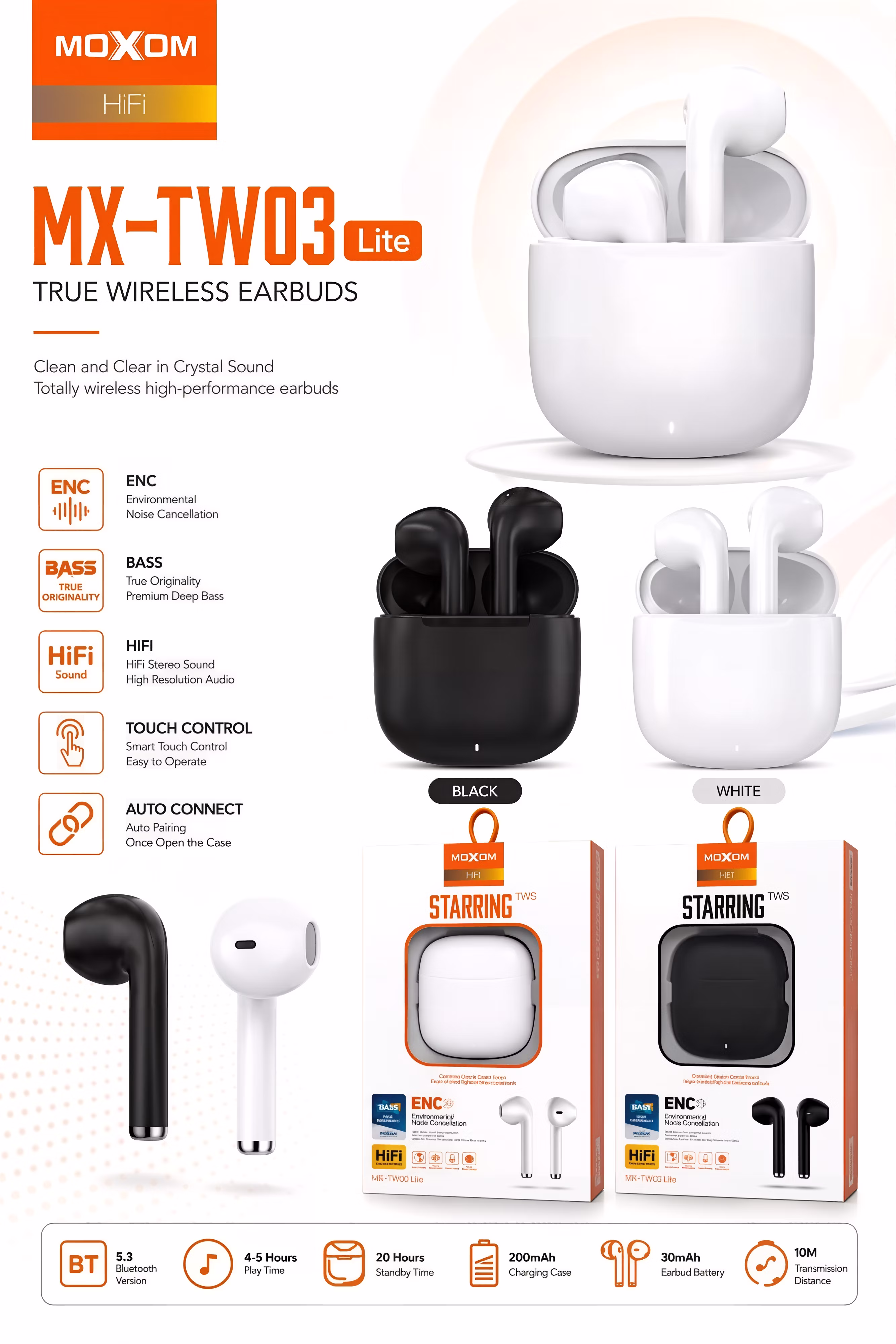 Moxom MX-TW03 Lite Earbuds Infographic