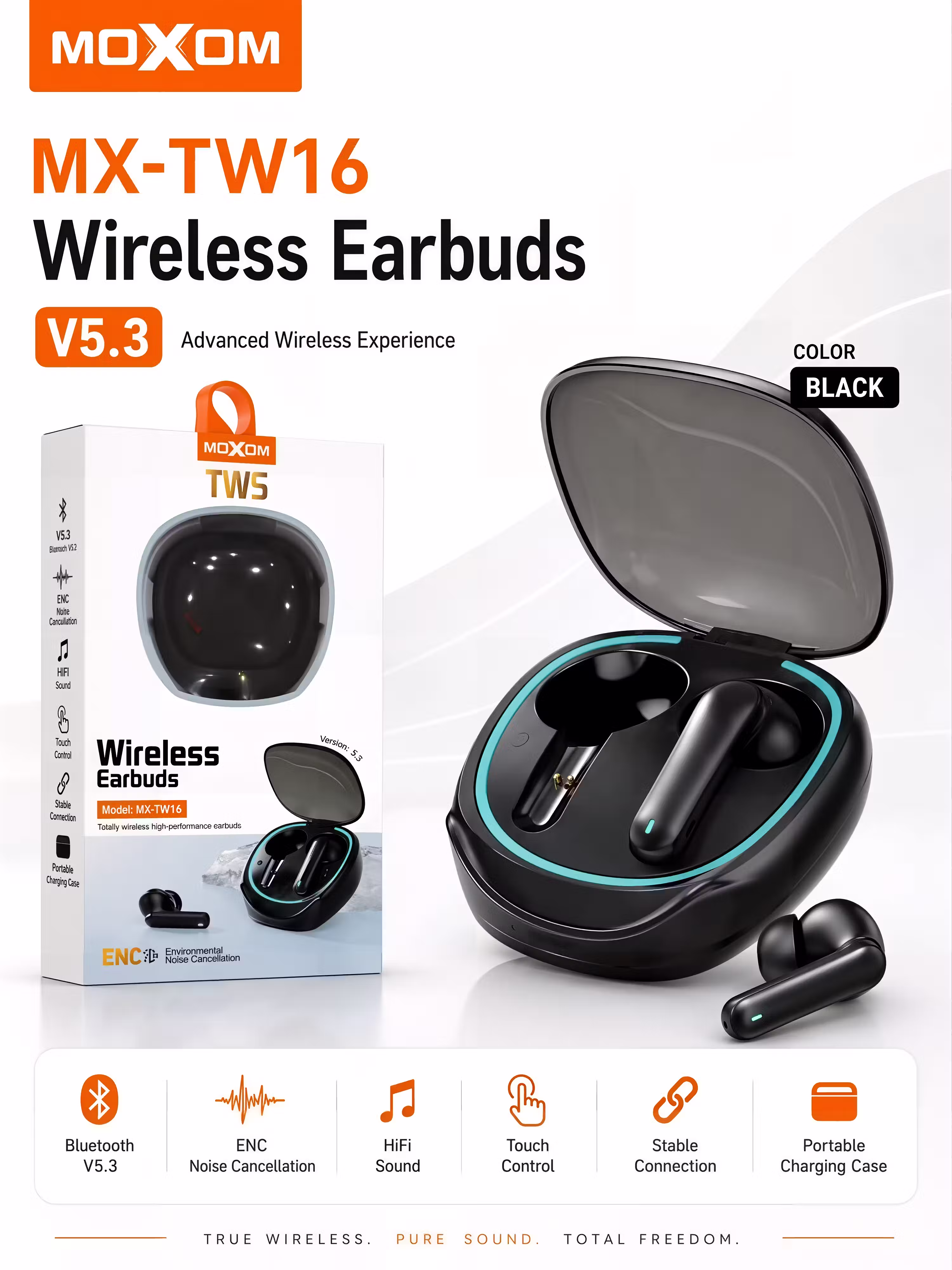 Moxom MX-TW16 TWS Earbuds Infographic
