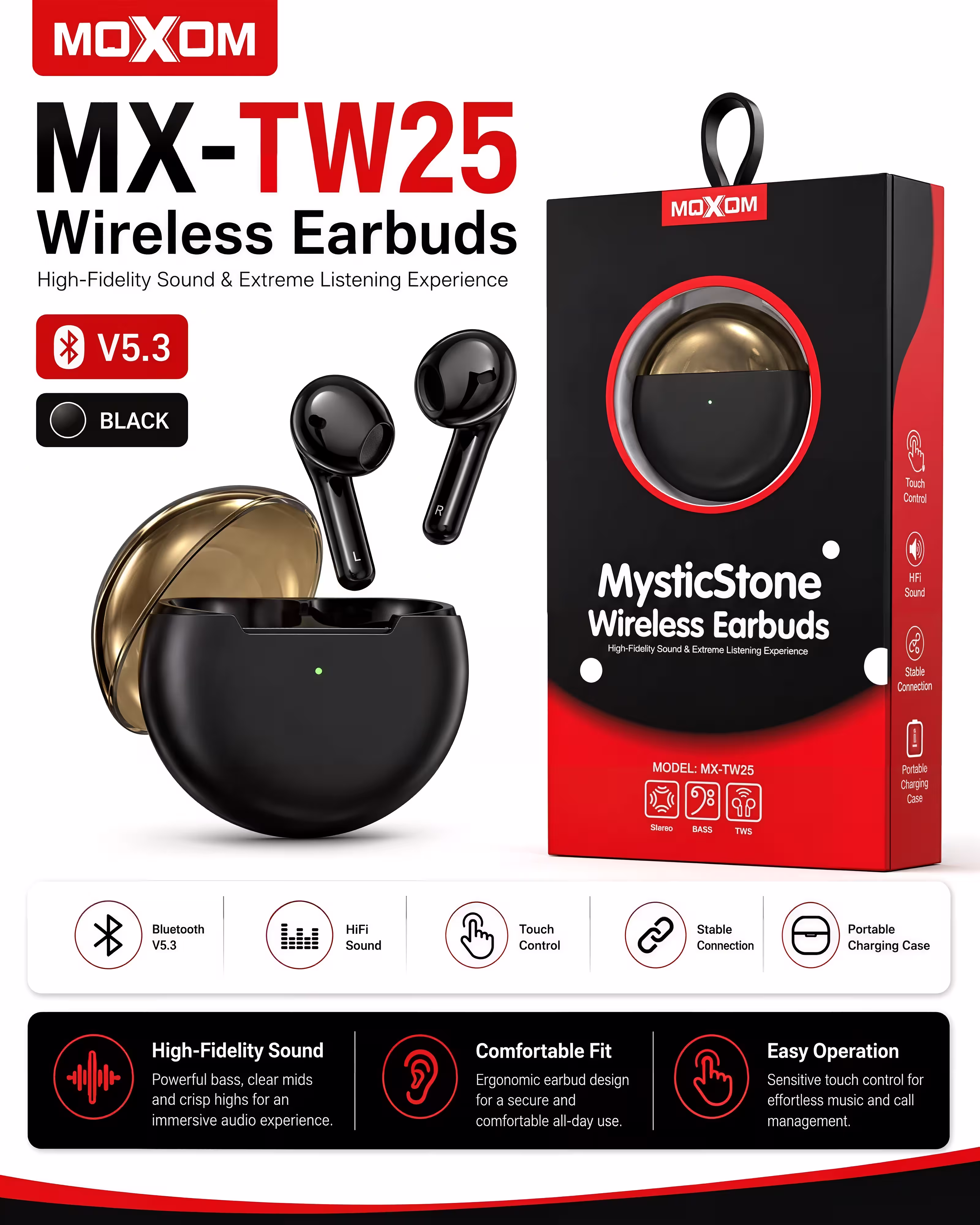 Moxom MX-TW25 MysticStone TWS Earbuds Infographic