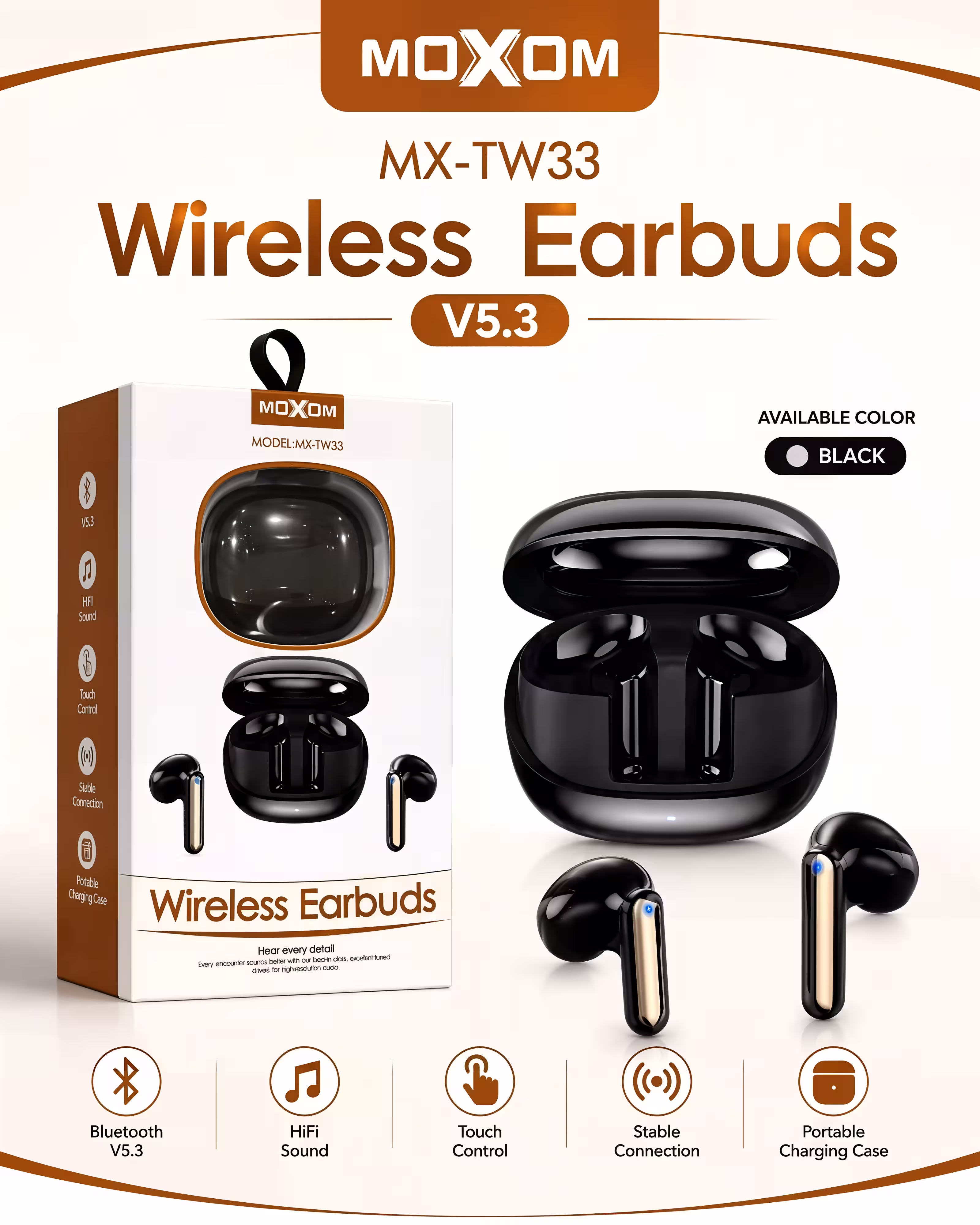 Moxom MX-TW33 TWS Earbuds Infographic