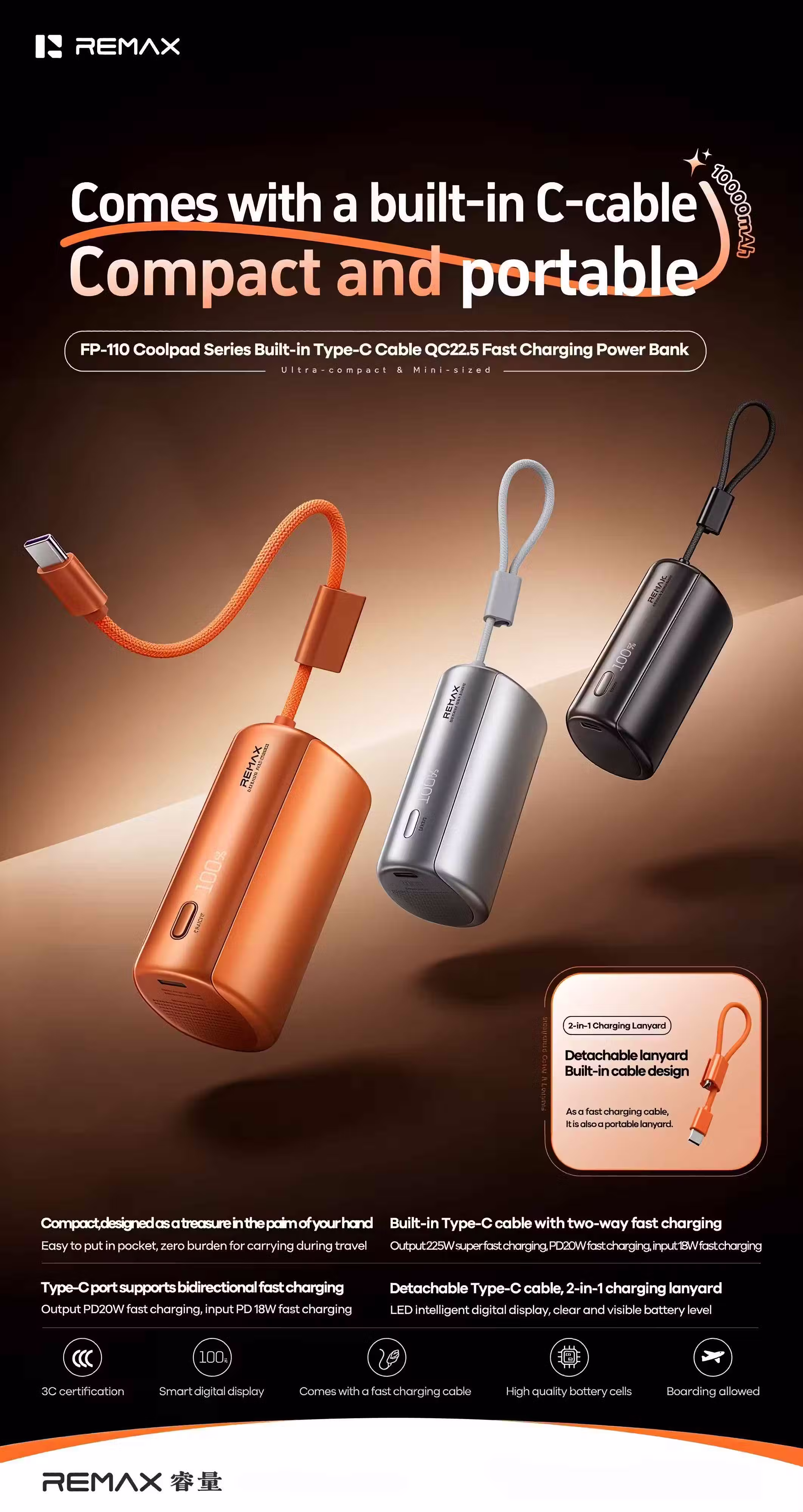 Remax FP-110 10000mAh Mini Power Bank Infographic