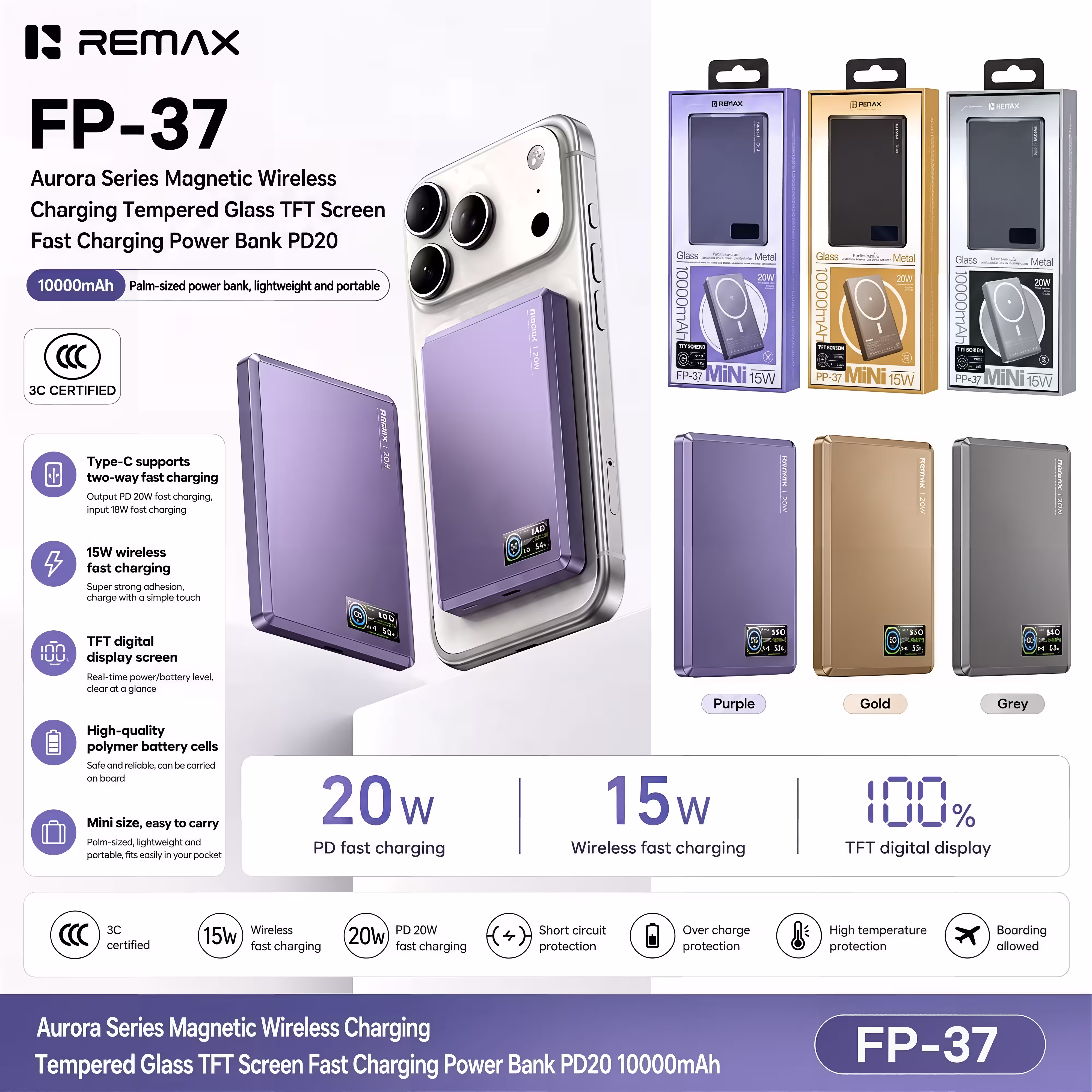 Remax FP-37 10000mAh Power Bank Infographic
