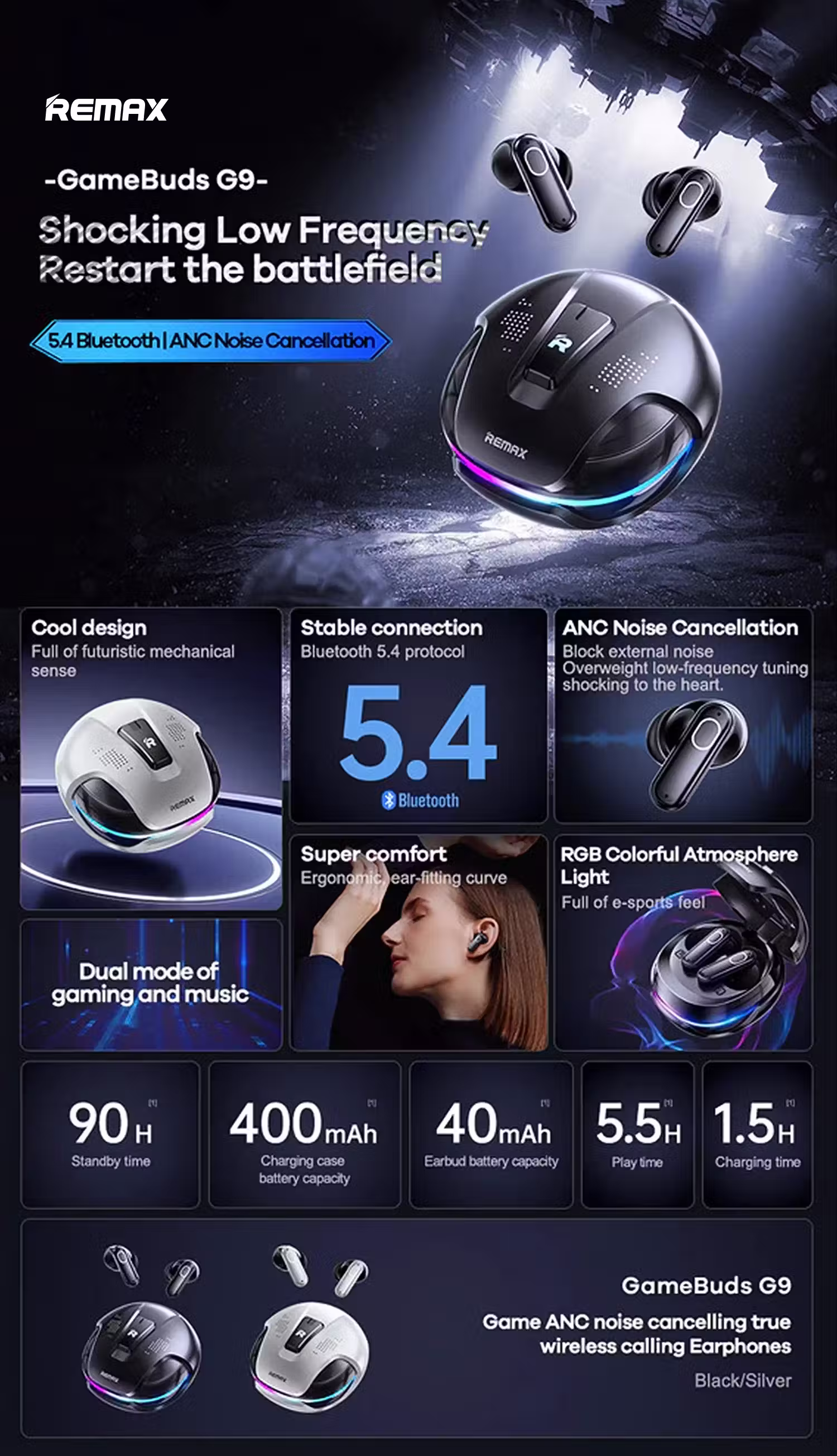 Remax Gamebuds G9 Earbuds Infographic