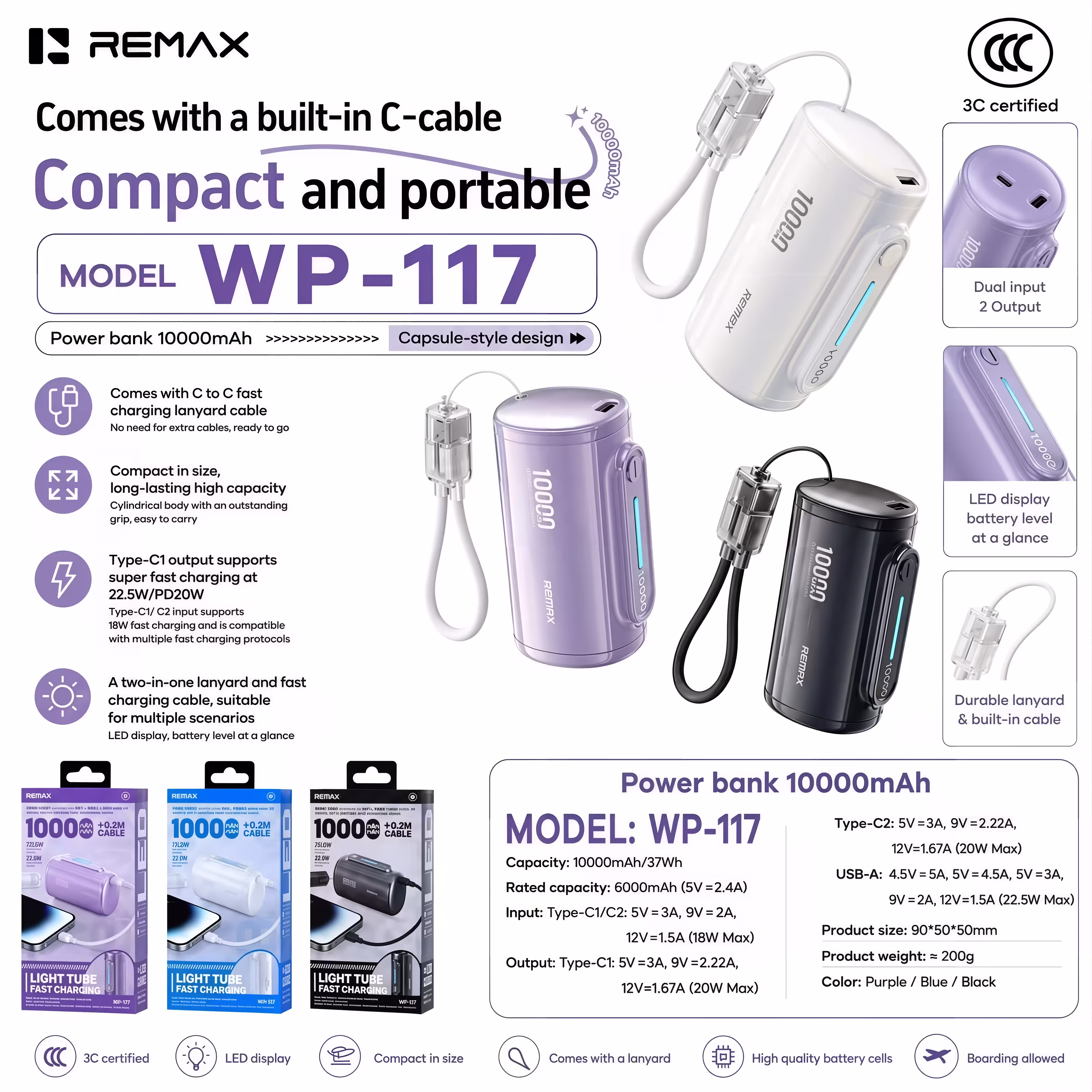 Remax WP-117 10000mAh Portable Power Bank Infographic