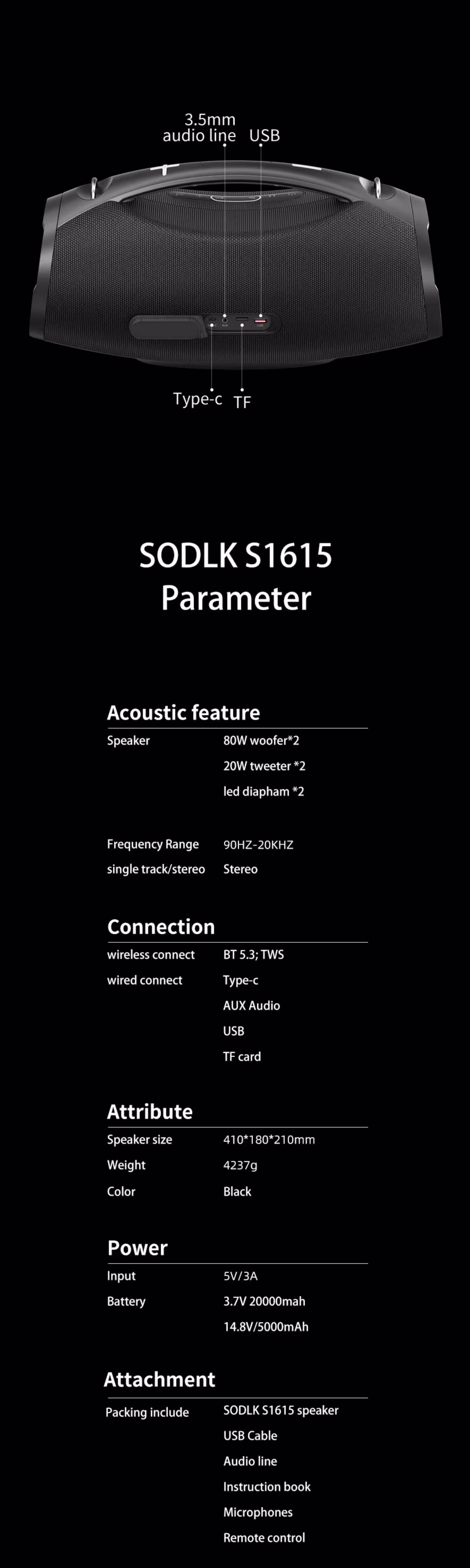 SODLK S1615 Bluetooth Speaker Infographic3