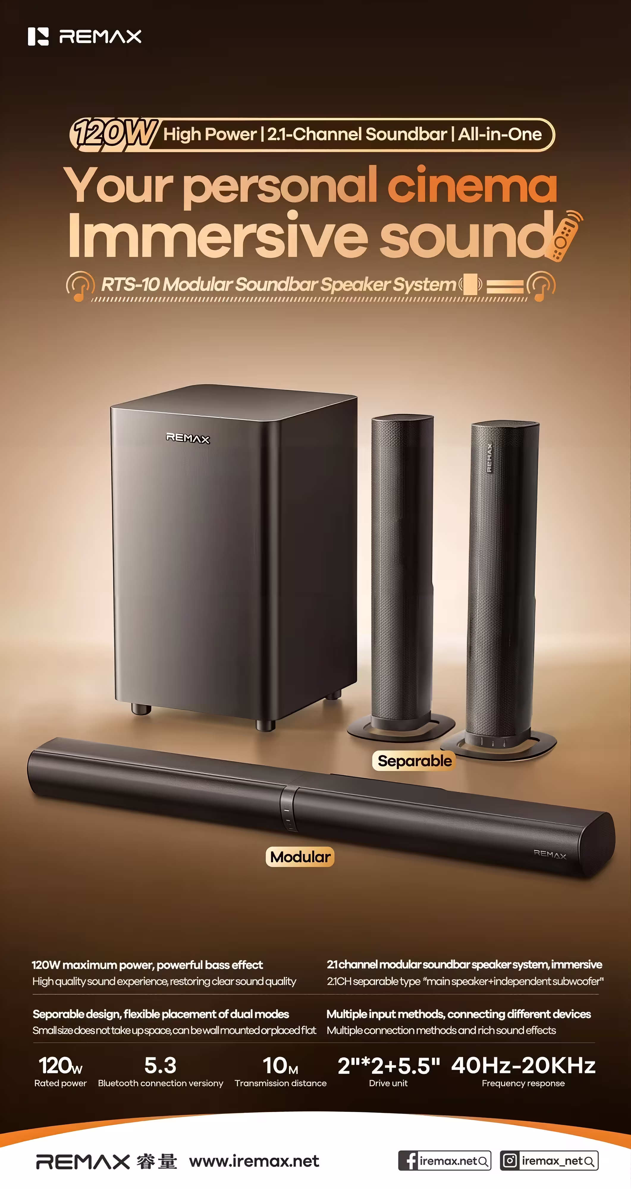 Remax RTS-10 Modular Soundbar Speaker Infographic